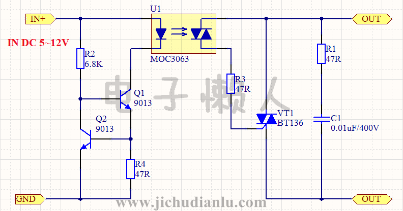 交流过零型固态继电器电路的效果图演示_基础硬件电路