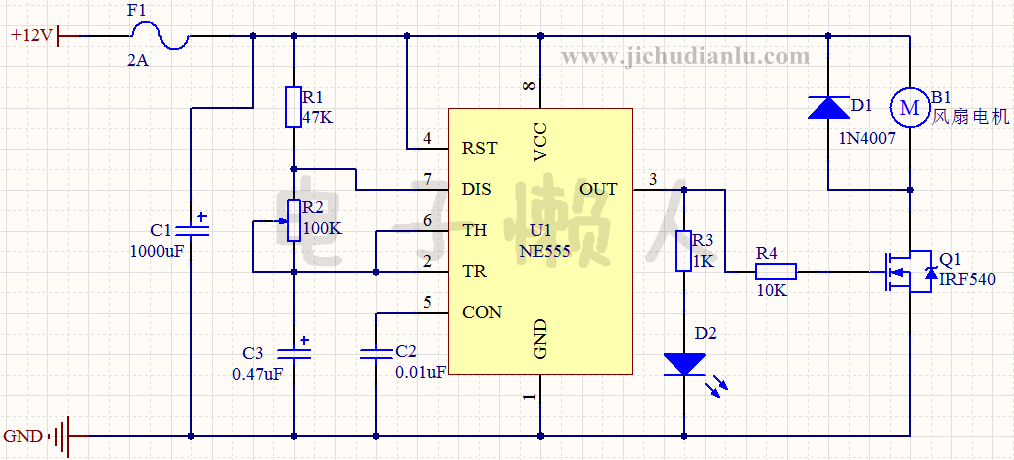 12v风扇转速控制电路的效果图演示基础硬件电路图讲解