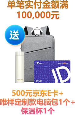 单笔实付金额满100,000元，送500元京东E卡+唯样定制包1个+保温杯1个