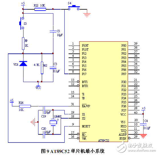 基于at89c52单片机最小系统接口电路设计嵌入式类电子电路图